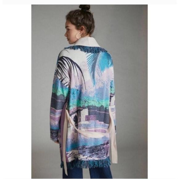 NWT Anthropologie Sunset Fringe Belted Cardigan Blanket Jacket MP - Picture 8 of 11